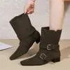 Diseño de nicho estilo coreano, cuello reversible, botines Martin de punta cuadrada pequeña para mujer, 2026 tacón grueso Chelsea ajustados botines cortos