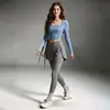 Conjunto Profissional de Fitness e Yoga para Mulheres, Gola Quadrada, Cropped, Manga Longa, Falso Conjunto de Duas Peças, Conjunto de Duas Peças para Treino de Corrida para Mulheres, Outono