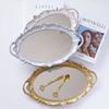 Bandeja de Espejo Vintage Estilo Europeo Hogar Taza de Té Cosméticos Postre Bandeja de Almacenamiento Primero Joyería Utilería para Fotografía Adornos