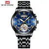 Va Va Voom/2453 Reloj de Acero Inoxidable Tourbillon No Automático Mecánico de Negocios Reloj Luminoso Impermeable para Hombres
