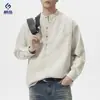 Roupas Masculinas Xintang Camisa de algodão puro lavada com gola alta estilo retrô japonês para homens, camisa casual simples solta moderna estilo americano