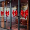 Decoraciones de Ventana de Centro Comercial Feliz Navidad Letras Inglesas Lazo de Cinta Roja Copo de Nieve Dorado Pegatinas Electrostáticas