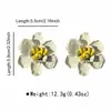 Pendientes de Esmalte Coloridos con Forma de Flor, Estilo Dulce y Fresco para Fiestas, con Diamantes y Perlas, Pendientes de Pétalos de Lujo Ligero y de Alta Gama para Mujer