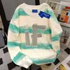 Camiseta de Manga Longa Tie-Dye Estampada Criativa Estilo Americano para Mulheres, Versátil e Única, Blusa Color Block de Algodão Puro Pesado para Outono