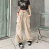 Pantalones Casuales Rectos de Trabajo Harajuku Retro Hip-Hop de la Calle Principal Americana con Bolsillos, Pantalones Paracaídas Plisados, Pantalones Largos Sueltos