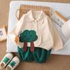 Conjunto de Roupas de Outono para Meninos 2025 Novo Roupa Casual Infantil Estilo Ocidental Roupa de Bebê Primavera e Outono Camisa de Manga Longa Conjunto de Duas Peças