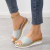 Zapatillas de cuña de gran tamaño para mujer, de comercio exterior, novedad de verano 2023, con punta abierta, suela gruesa de paja, zapatillas transfronterizas de gran tamaño.