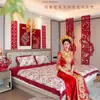 Decoração de Parede de Fundo para Atmosfera do Quarto de Casamento Tiras de Recorte de Papel de Dragão e Fênix com Palavras Felizes, Adereços Fotográficos Luxuosos