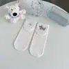 Calcetines Lindos de Barco de Dibujos Animados para Mujer, Estilo Delgado Primavera/Verano, Bordado AB, Rayas de Oso, Calcetines Cortos Bajos, Calcetines Versátiles para Mujer