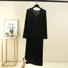 Vestido Modal com Gola V e Manga Longa para Mulheres, Vestido Base Estilo Novo, Vestido Longo Feminino, Camisola Solta Plus Size de Manga Longa, Vestido Camiseta
