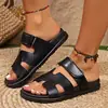 Comercio Exterior Spot 2025 Nuevas Pantuflas Planas Bajas de Talla Grande para Mujer con Velcro Combinación de Colores Europea y Americana Transfronteriza Pantuflas Lindas de Moda