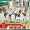 Escultura de grulla de cabeza roja con animales de cobre de imitación retro, adornos de plástico reforzado con fibra de vidrio para exteriores, para patio, piscina, hotel, parque, paisaje forestal