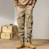 Calça Larga Pesada de Guindaste Japonesa Outono/Primavera Calças Masculinas Calças Casuais Zíper Barra Ajustada Tingimento em Peça Múltiplos Bolsos