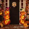 Decoração de Abóbora de Halloween para Exterior Interior Inserção de Quintal Abóbora Empilhável Chapéu de Bruxa Pilha de Fantasmas com Luzes de Cordão LED