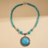 Estilo Étnico Europeo y Americano Colgante Redondo con Cuentas de Piedra Cadena para Suéter Moda Retro Transfronteriza Collar de Nicho de Alta Gama para Mujeres