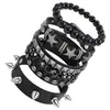 9 Peças de Venda Direta da Fábrica Exagerados Braceletes Masculinos de Couro Sintético, Joias de Pulseira Punk Europeias e Americanas Não Convencionais com Tachas e Rebites