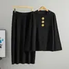 Ropa Europea Transfronteriza Otoño e Invierno Estilo Francés Hebilla Metálica Suéter de Punto Holgado Conjunto Falda Larga Plisada Elegante Estilo Europeo y Americano para Mujer
