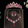 Conjunto de tres piezas de tiara de corona, accesorio para el cabello, collar, pendientes, diadema de corona de novia princesa, accesorios para vestido de novia