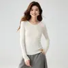 Suéter de malha de cashmere, de manga longa, novo estilo outono/inverno, top versátil, gola redonda, base estilo coreano, caimento justo e valoriza a silhueta