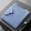 Suéter de punto fino de cuello redondo de manga corta de lana pura para hombre, suéter de cachemira de media manga para jóvenes, de moda, para primavera y otoño