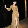 Vestido cuadrado de cuello marrón con cintura fruncida para mujer, vestido largo elegante de verano con doble abertura adelgazante