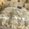 Estilo Coreano Tallado Leche Polar Encaje Francés Juego de Cuatro Piezas Invierno Cálido Engrosado Coral Polar Funda Nórdica Sábana Juego de Tres Piezas