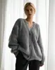 Amazon Comercio Exterior Cardigan de Punto Europeo y Americano para Mujer Otoño e Invierno Estilo Nuevo Casual Estilo Perezoso Color Sólido Abrigo Suéter Holgado