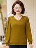 Blusas para Mães Jovens, Camisetas Básicas de Manga Longa para Primavera e Outono, Decote V Moderno, Bordadas com Strass, Tamanho Grande, Blusas para Mulheres de Meia-Idade e Idosas