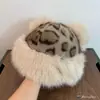 Sombrero Mongol de Felpa con Estampado de Leopardo y Orejas de Oso para Mujer Otoño e Invierno Piel Sintética Grueso Cálido Moderno Versátil Sombrero Baotou