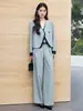 Conjunto de traje azul de dos piezas para primavera y otoño, de alta gama, elegante, único, hermoso, atuendo casual profesional de estilo coreano para mujer