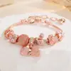Pulsera de Hueso de Serpiente con Cuentas DIY Color Oro Rosa con Colgante de Cisne, Flor y Corazón, Ajustable, Pulsera de Lujo Ligero para Niñas, Venta al por Mayor