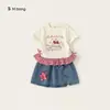 Ropa de verano para niñas Youbao de manga corta, camiseta linda para niños pequeños de cuello redondo, top infantil a cuadros de retazos estiloso
