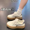 Zapatos Blancos de Piel Genuina con Punta Redonda y Cordones para Mujer 2026 Otoño Nuevos Zapatos de Plataforma Versátiles Zapatos Deportivos Casuales Zapatos de Entrenamiento Alemanes