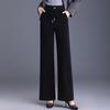 2024 otoño e invierno nuevos pantalones de mujer de lana de algodón europeo cintura alta versión estrecha pantalones de pierna ancha para mujer cintura elástica pantalones rectos talla grande pantalones largos