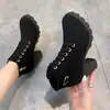 Botas de tacón alto para mujer de nuevo estilo de comercio exterior Zapatos de mujer estilo británico 2024 Invierno Cuña Punta redonda Con cordones y Botas descubiertas Botas Martin