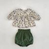 Conjunto de 2 Peças para Bebês e Meninas Pequenas: Blusa Estampada Floral de Manga Longa + Calça tipo Pão Verde - Estilo Outono 2026
