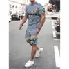 Nuevo traje de verano para hombre con camiseta de manga corta y cuello redondo con estampado 3D, estilo europeo y americano, transfronterizo, conjunto de camiseta y shorts para hombre
