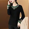 Garantía de Calidad Sin Bolitas Otoño Nuevo Estilo Étnico Retro Mangas de Campana Adelgazante Camiseta Camisa Base