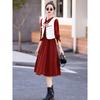 Vestido Chanel Estilo Francés Falso de Dos Piezas para Mujer Primavera y Otoño Nuevo de Alta Gama Vestido Camisero de Manga Larga