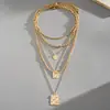 Conjunto de seis peças de colares geométricos de corrente multicamada estilo metal europeu e americano, correntes de clavícula da moda transfronteiriça, acessórios de nicho de luxo leve para mulheres
