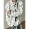 Camisa polo de manga larga con cuello deconstruido, capa base para hombre de peso pesado estilo Henry, camiseta de otoño gris claro con cuello alto