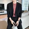 Conjunto de traje casual coreano fino de manga media, estilo maduro ligero para primavera y verano para hombres, chaqueta blazer de moda de corte holgado