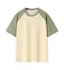 Camiseta de manga corta raglán con bloques de color, patchwork, hombros caídos, hilo doble de 32 hilos, 280 g, estilo unisex, cuello redondo, manga corta, simple, se puede imprimir