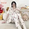 Pijama de algodão nuvem de verão com mangas curtas, conjunto de duas peças com calça comprida e mangas curtas para mulheres, fofo, desenho animado, fino, respirável, roupa de casa