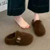 Zapatos Birkenstock Peludos de Suela Gruesa para Mujer, Calzado para Exteriores, Nuevo Estilo 2026, Invierno, Con Terciopelo, Cálidos, Que Aumentan la Altura, Punta Cerrada, Media Pantufla, Zapatos de Algodón para Persona Perezosa
