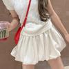 Culottes Amarillos Esponjosos con Capullo de Flor para Mujer Verano Nuevo Estilo Petite Falda Plisada Cintura Alta Look Adelgazante A-Line Shorts Casuales
