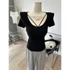 Suave jersey de punto coreano con cuello en V y manga corta para mujer, nuevo top rosa ajustado para figuras petite, primavera 2026
