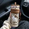 Copo térmico de grande capacidade para mulheres, aço inoxidável, design estiloso, tamanho extragrande, portátil, com canudo, adequado para uso no carro
