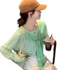 Cardigan de Tricô com Listras Azuis, Soltinho, Manga Longa, Protetor Solar para Mulheres, Lindo e Único Xale Outerwear para Outono