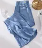 Foto Real Plus Size 90kg Jeans de Seda de Gelo Calça Casual Feminina Verão Tendência Fina Solta Caimento Calça de Perna Larga